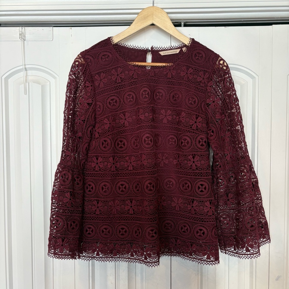 Soft‎ Surroundings Burgundy Crochet Blouse Size Small
